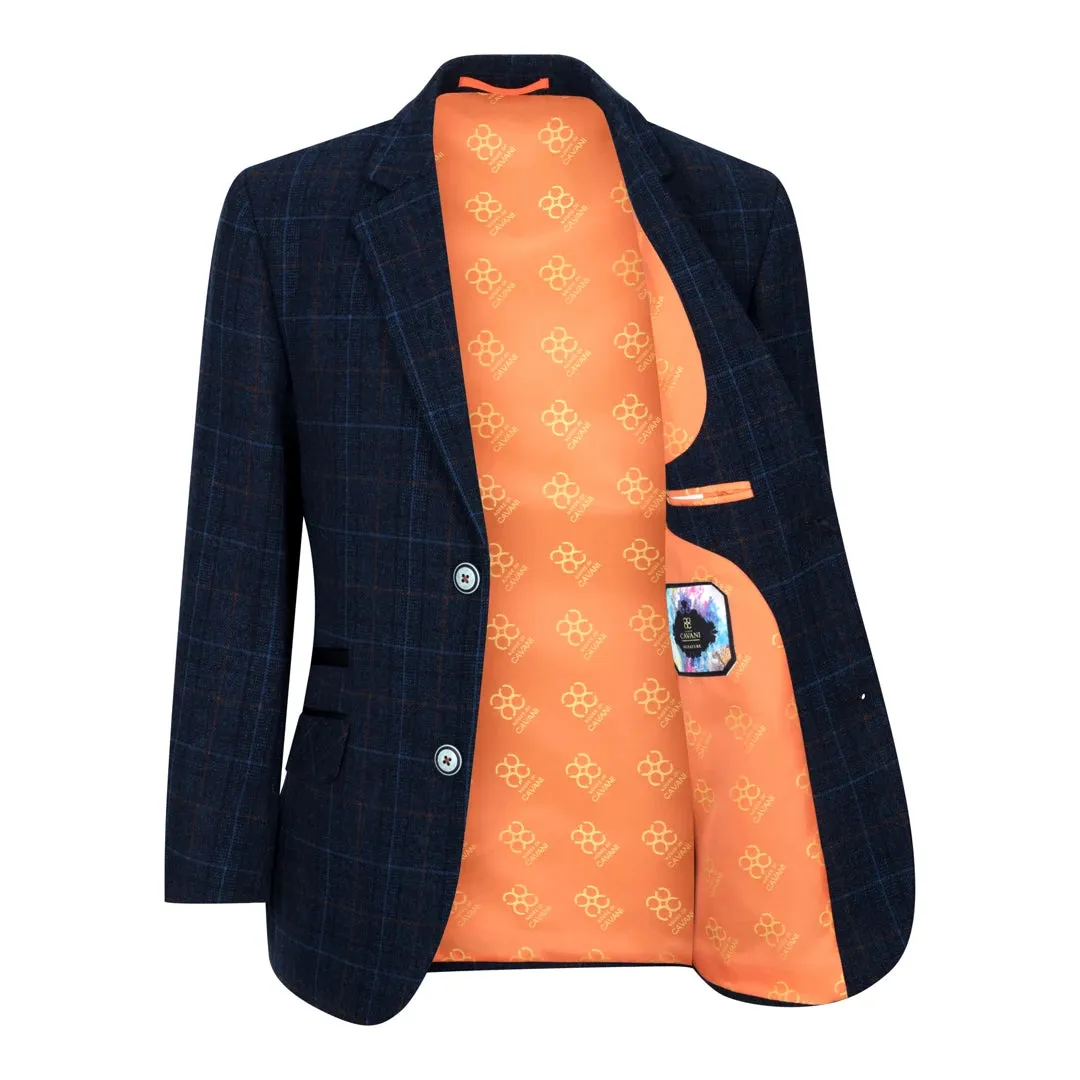 Cody - Boys Blue 3 Piece Suit Navy Check Wedding Prom Formal