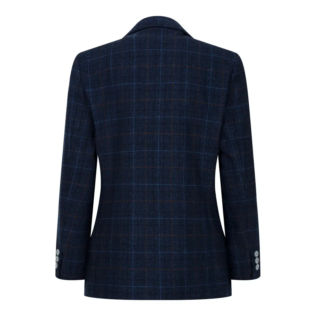 Cody - Boys Blue 3 Piece Suit Navy Check Wedding Prom Formal