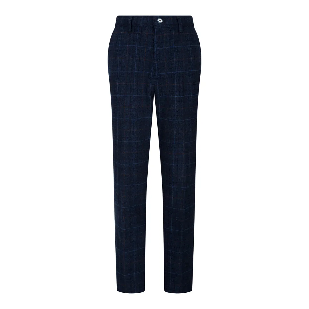 Cody - Boys Blue 3 Piece Suit Navy Check Wedding Prom Formal