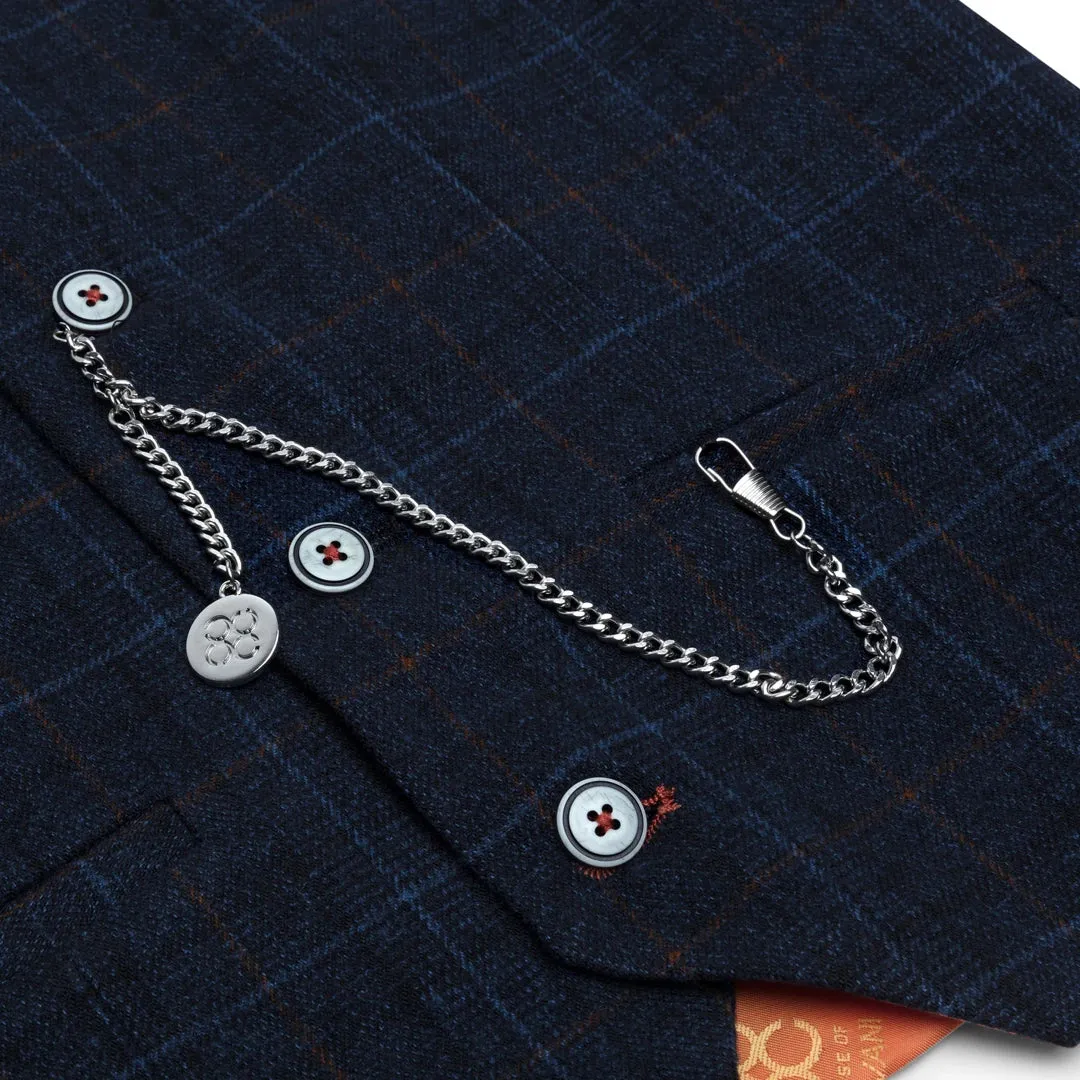 Cody - Boys Blue 3 Piece Suit Navy Check Wedding Prom Formal