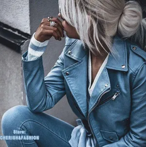 Cool Motorcycle Brando Diva Style Leather  Jacket Faux Leather  women leather coat  slim  jacket Leather