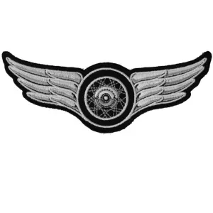 Daniel Smart Winged Wheel Embroidered Iron On Biker Patch, 5 x 2 inches