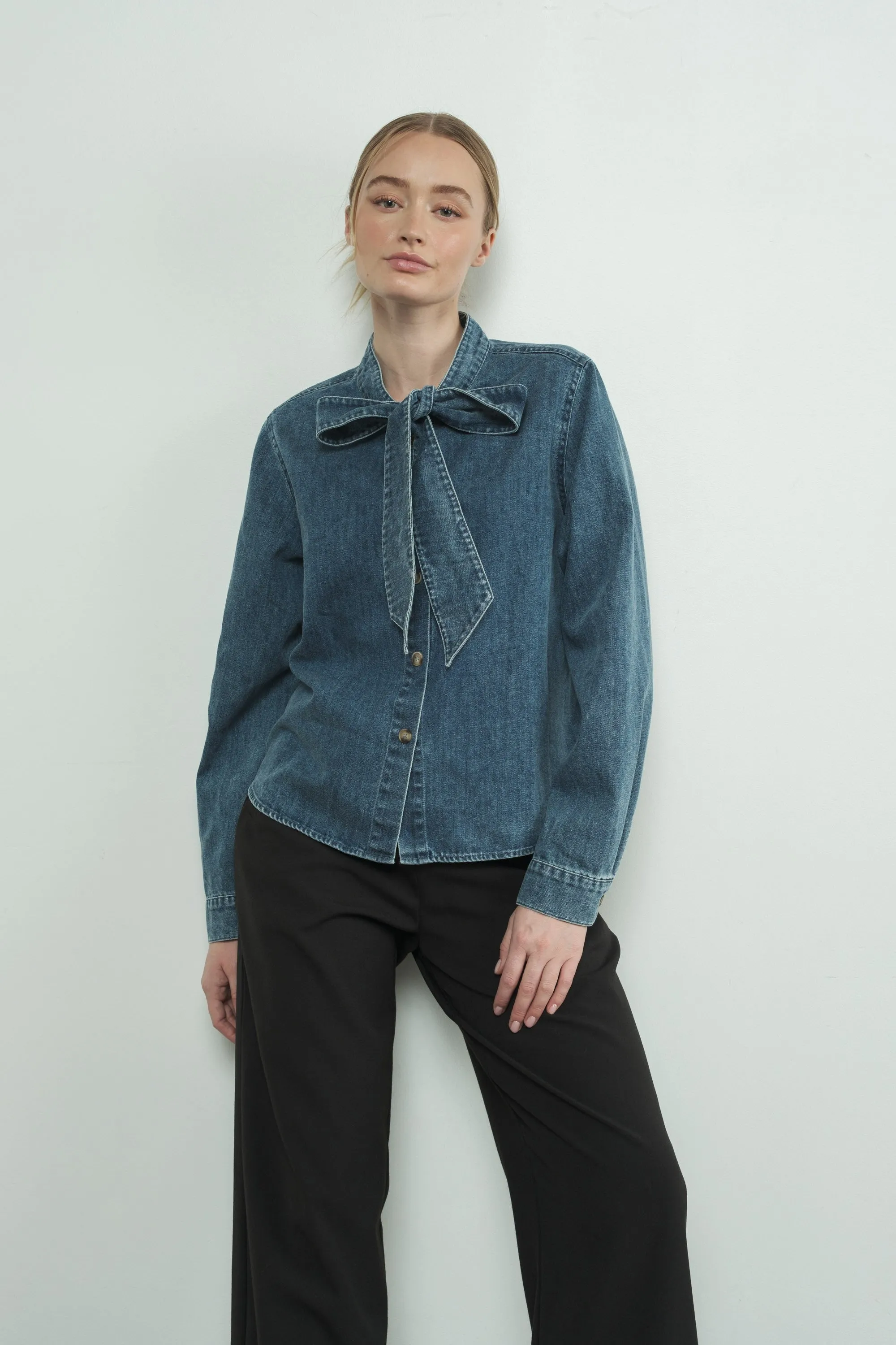 Denim Bow Tie Shirt