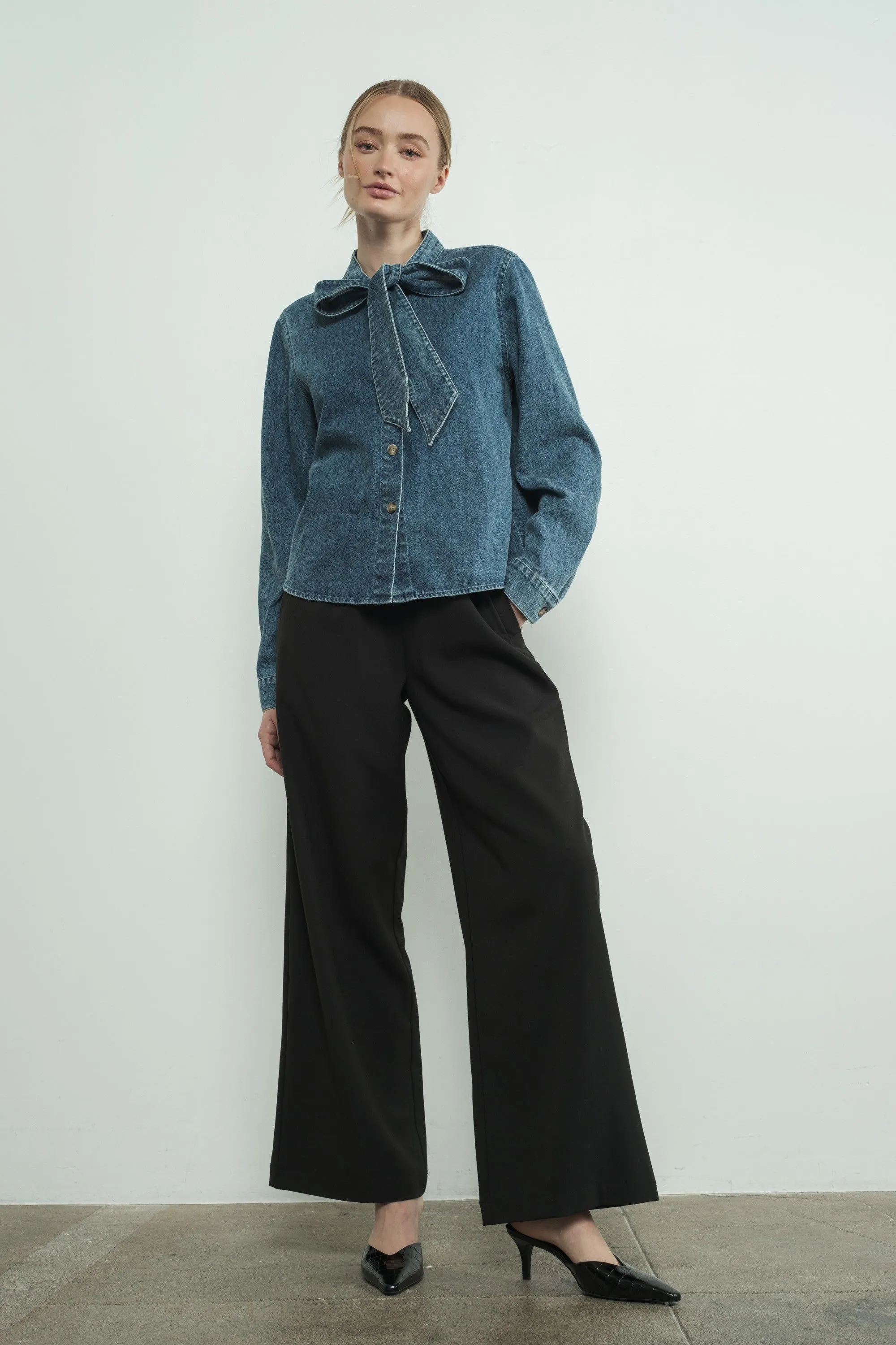 Denim Bow Tie Shirt