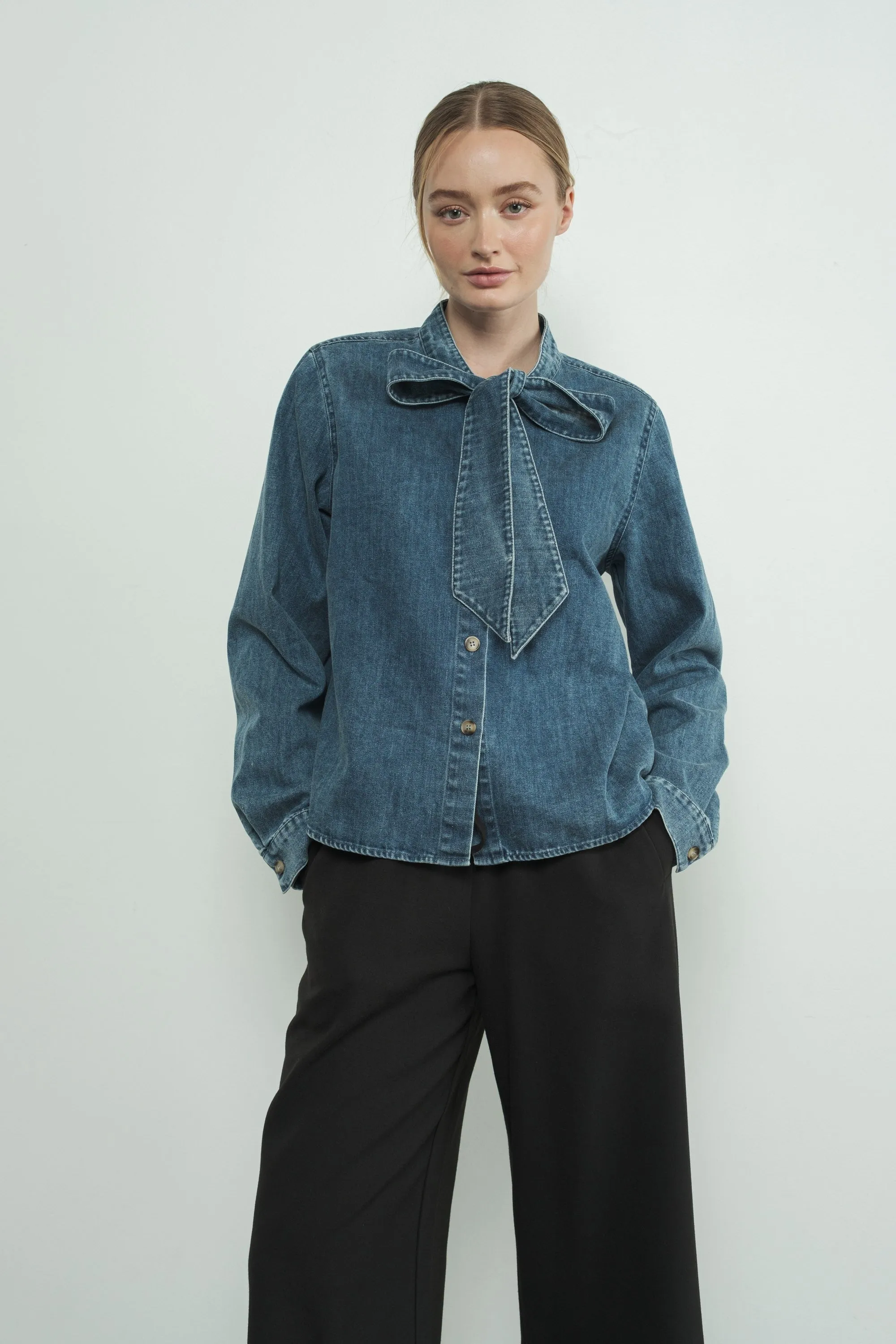 Denim Bow Tie Shirt