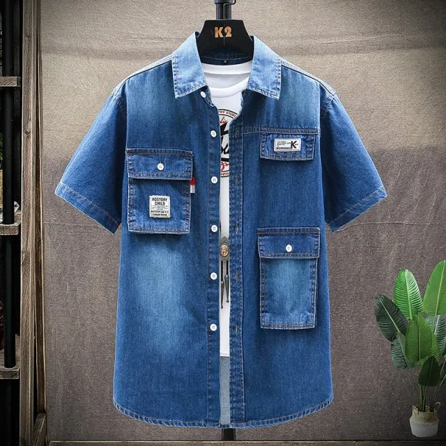 Denim Fashion Slim Short Sleeve Stylish Shirt