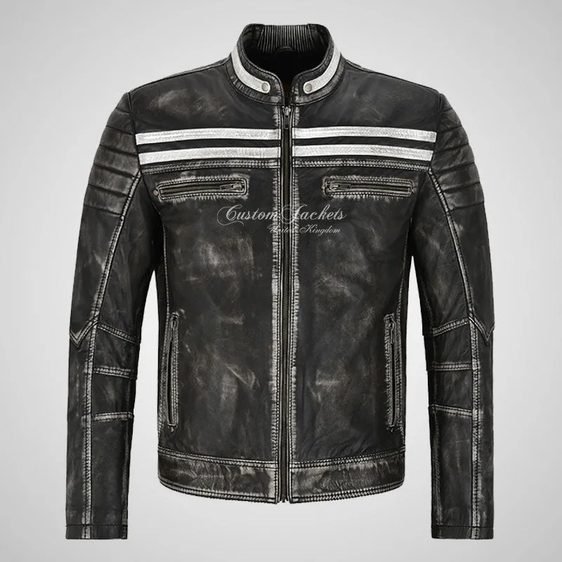 EDGY Black Vintage Leather Biker Jacket for Mens Soft Lambskin Leather