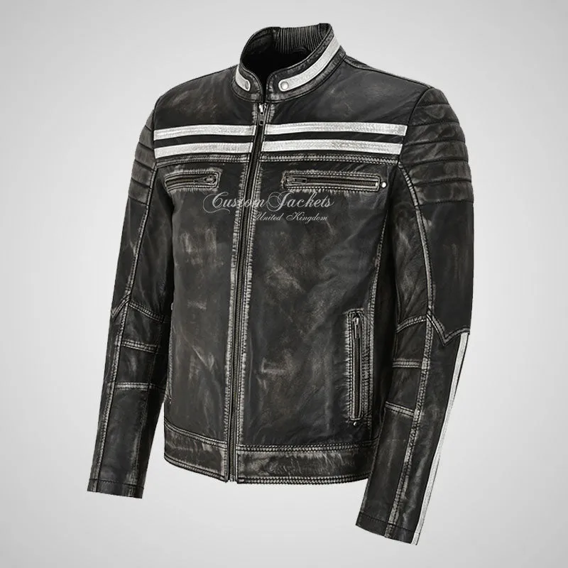 EDGY Black Vintage Leather Biker Jacket for Mens Soft Lambskin Leather