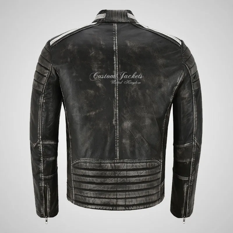 EDGY Black Vintage Leather Biker Jacket for Mens Soft Lambskin Leather