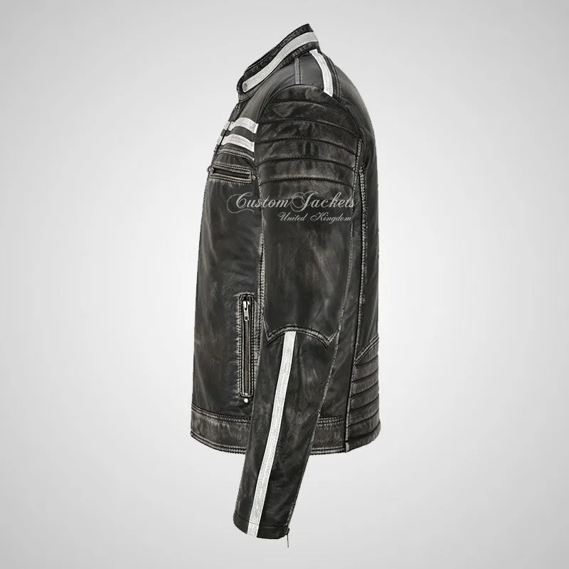 EDGY Black Vintage Leather Biker Jacket for Mens Soft Lambskin Leather