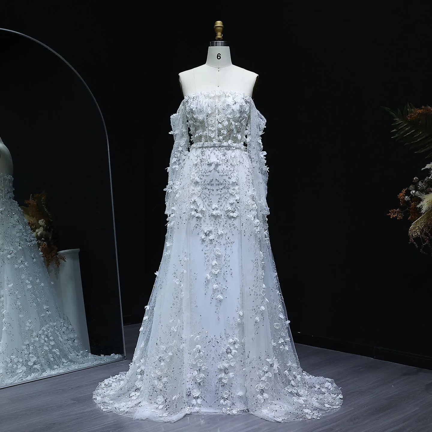 Elegant 3D Flowers Pink Evening Dress with Overskirt SS352
