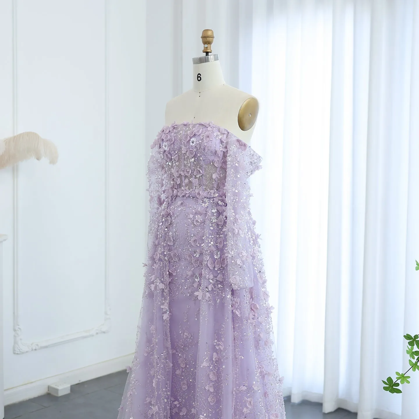 Elegant 3D Flowers Pink Evening Dress with Overskirt SS352