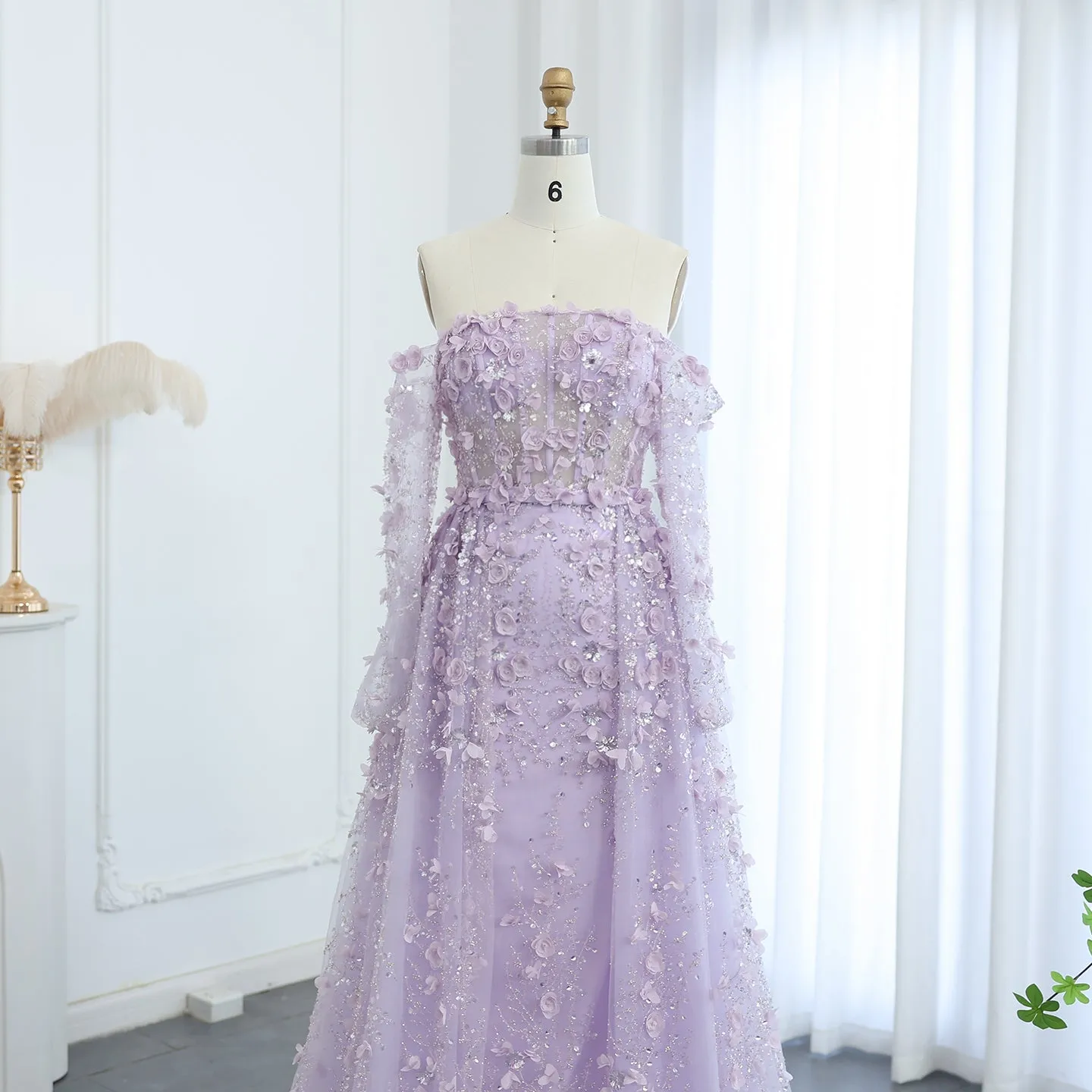 Elegant 3D Flowers Pink Evening Dress with Overskirt SS352
