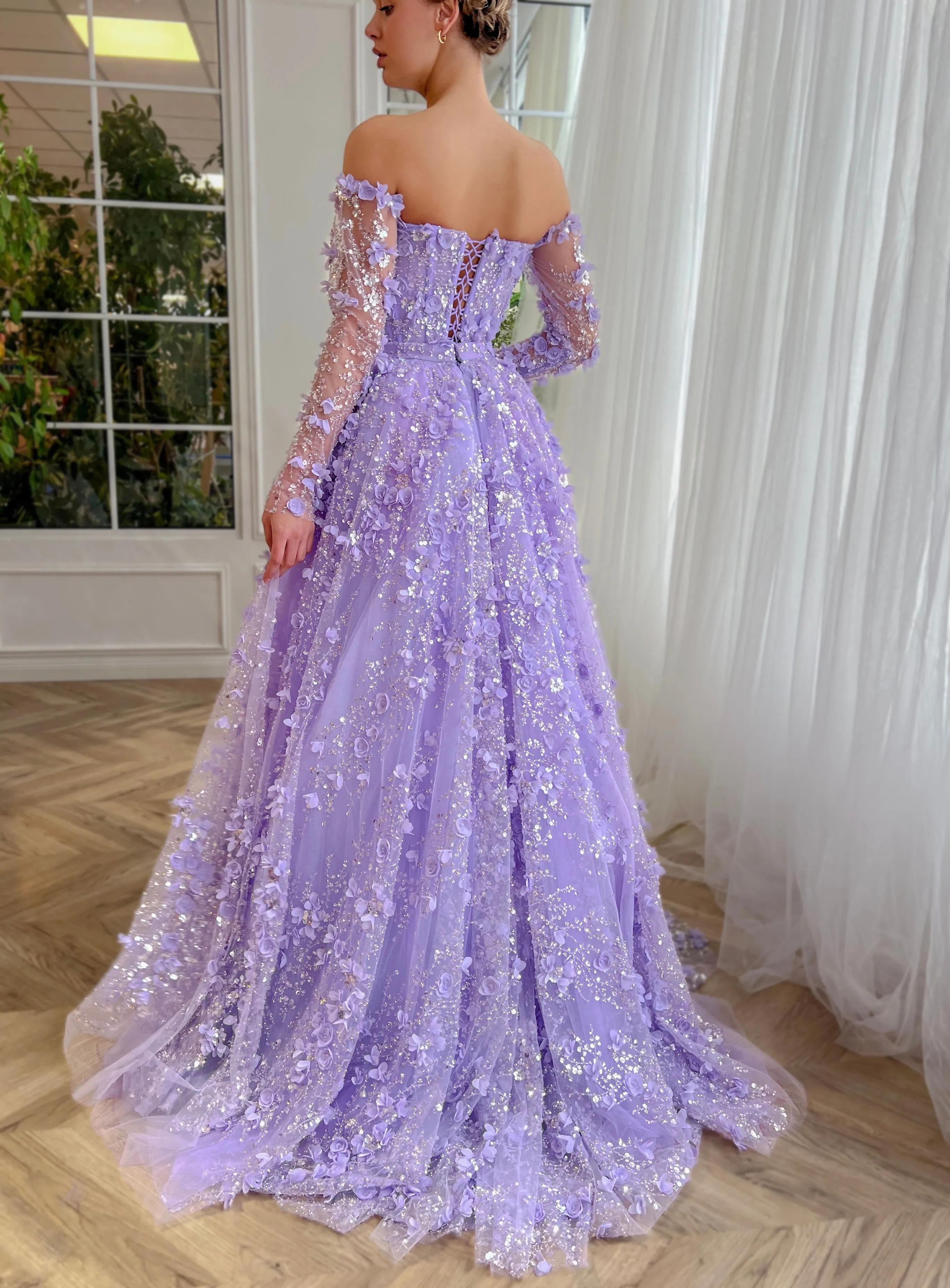 Elegant 3D Flowers Pink Evening Dress with Overskirt SS352