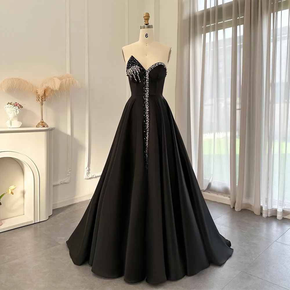 Elegant Crystal Black Strapless Evening Dresses Side Slit SS364