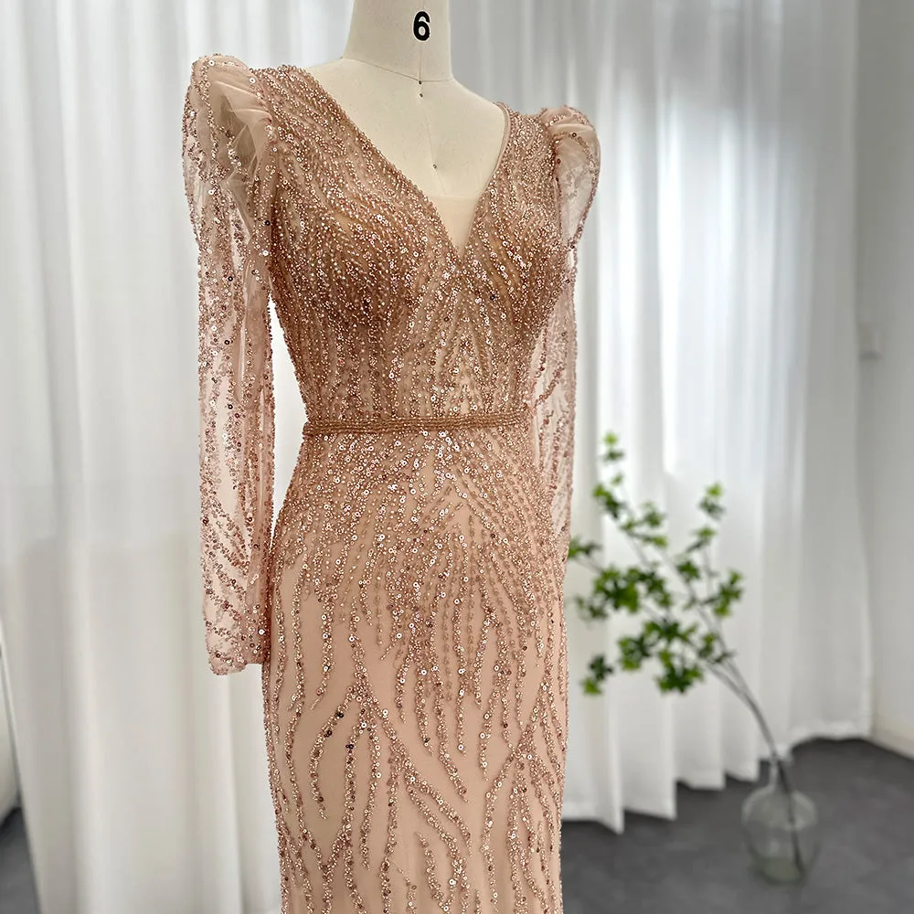 Elegant Long Sleeve Navy Blue Evening Dress SS099