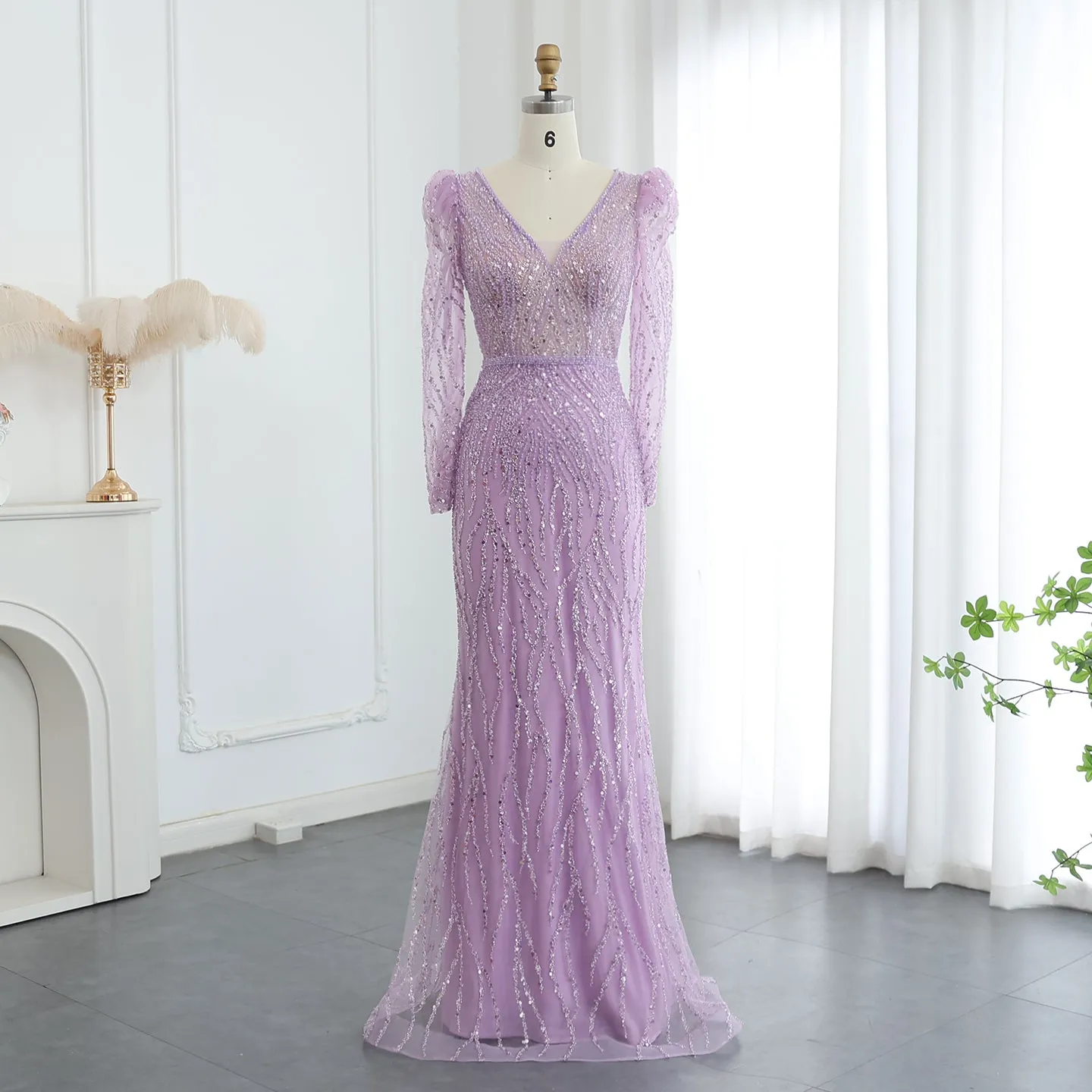 Elegant Long Sleeve Navy Blue Evening Dress SS099
