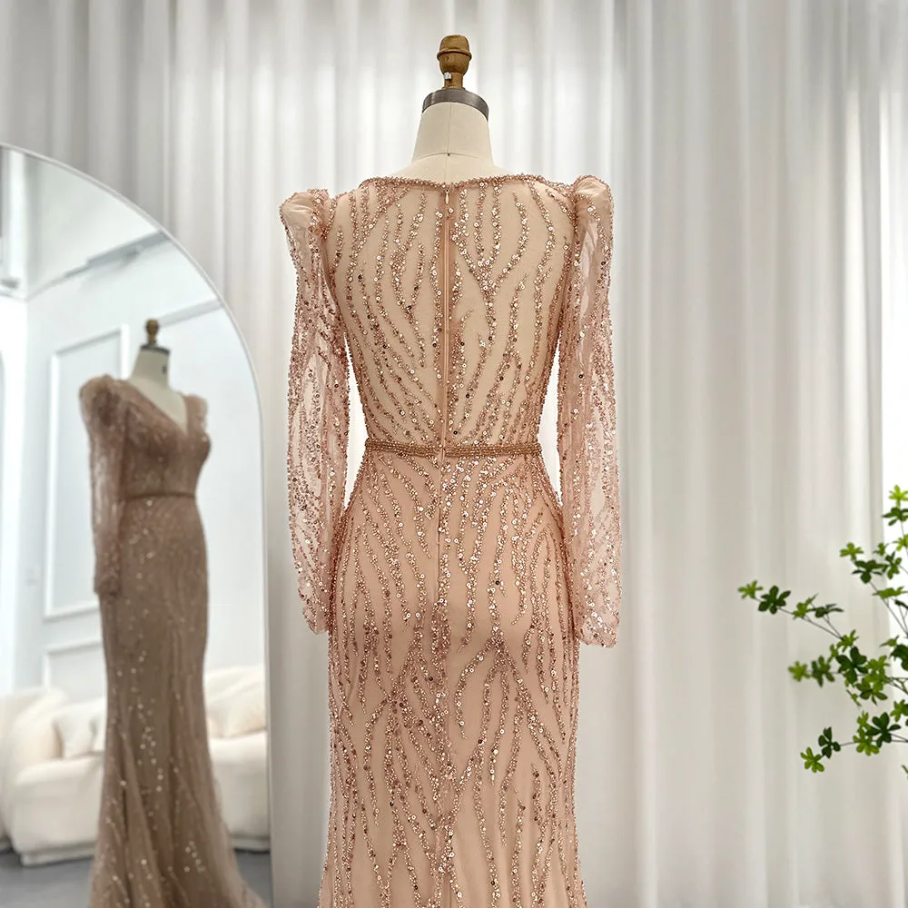 Elegant Long Sleeve Navy Blue Evening Dress SS099