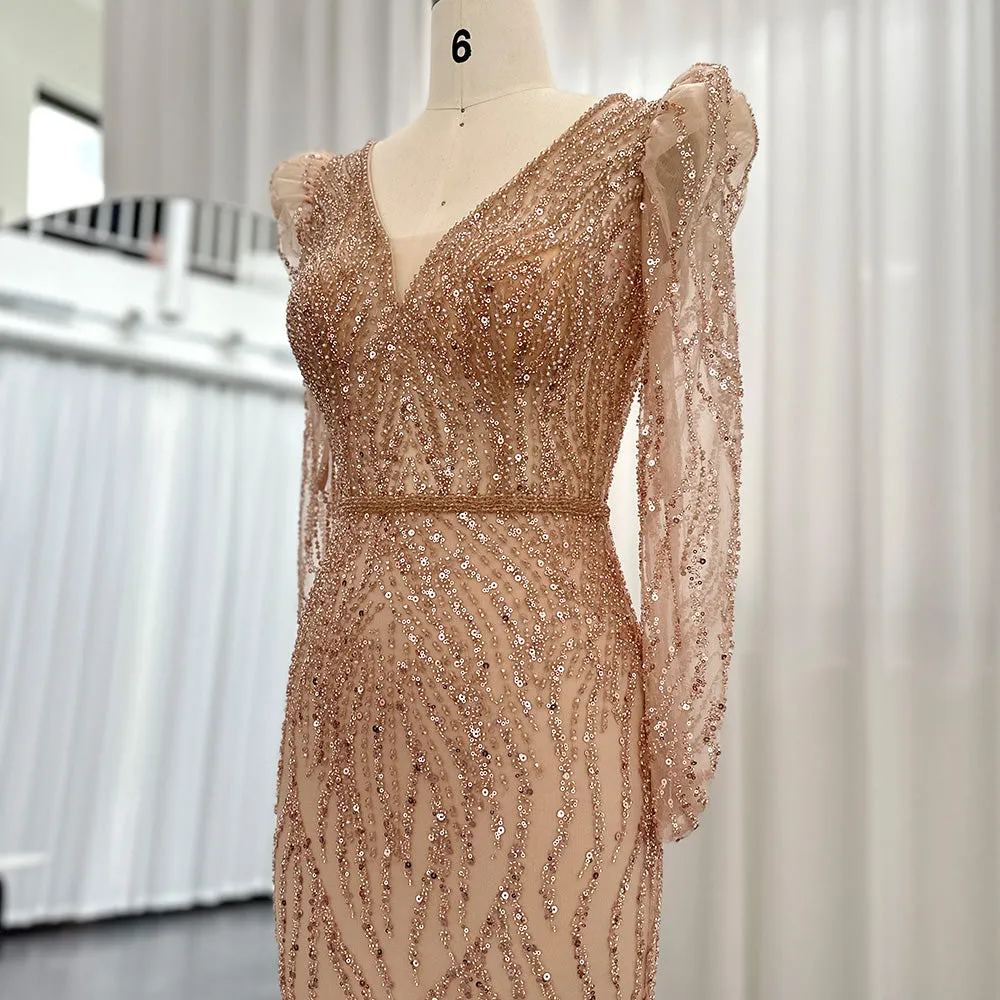 Elegant Long Sleeve Navy Blue Evening Dress SS099
