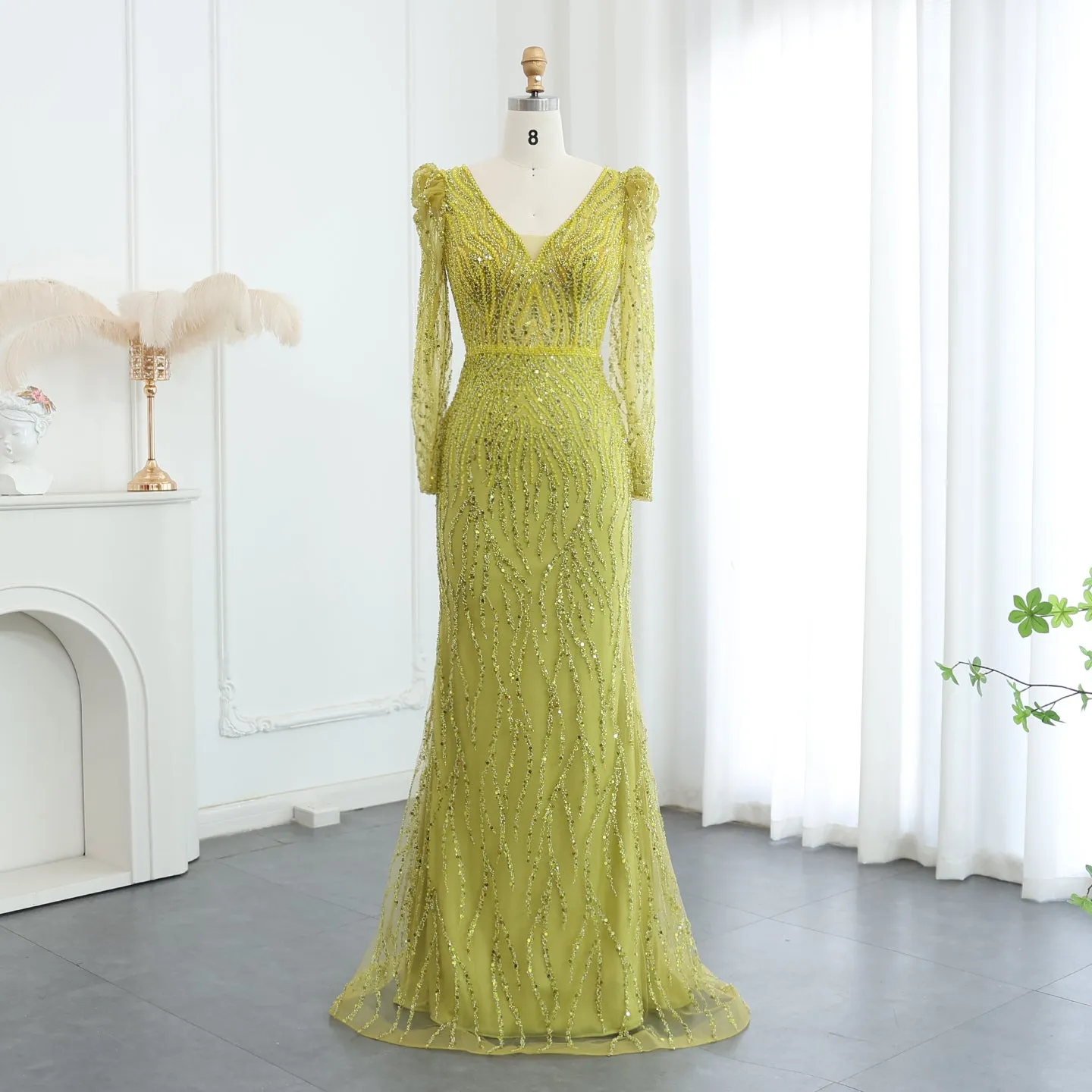 Elegant Long Sleeve Navy Blue Evening Dress SS099