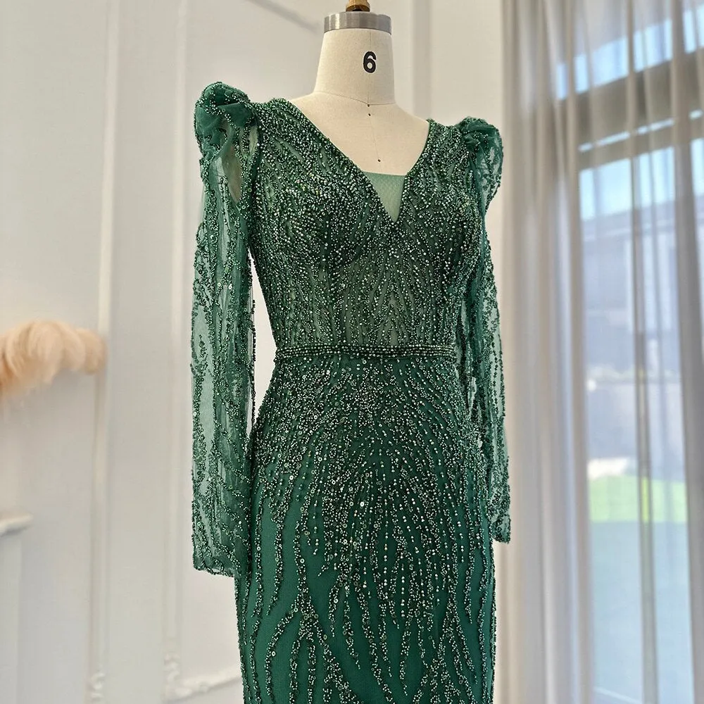 Elegant Long Sleeve Navy Blue Evening Dress SS099
