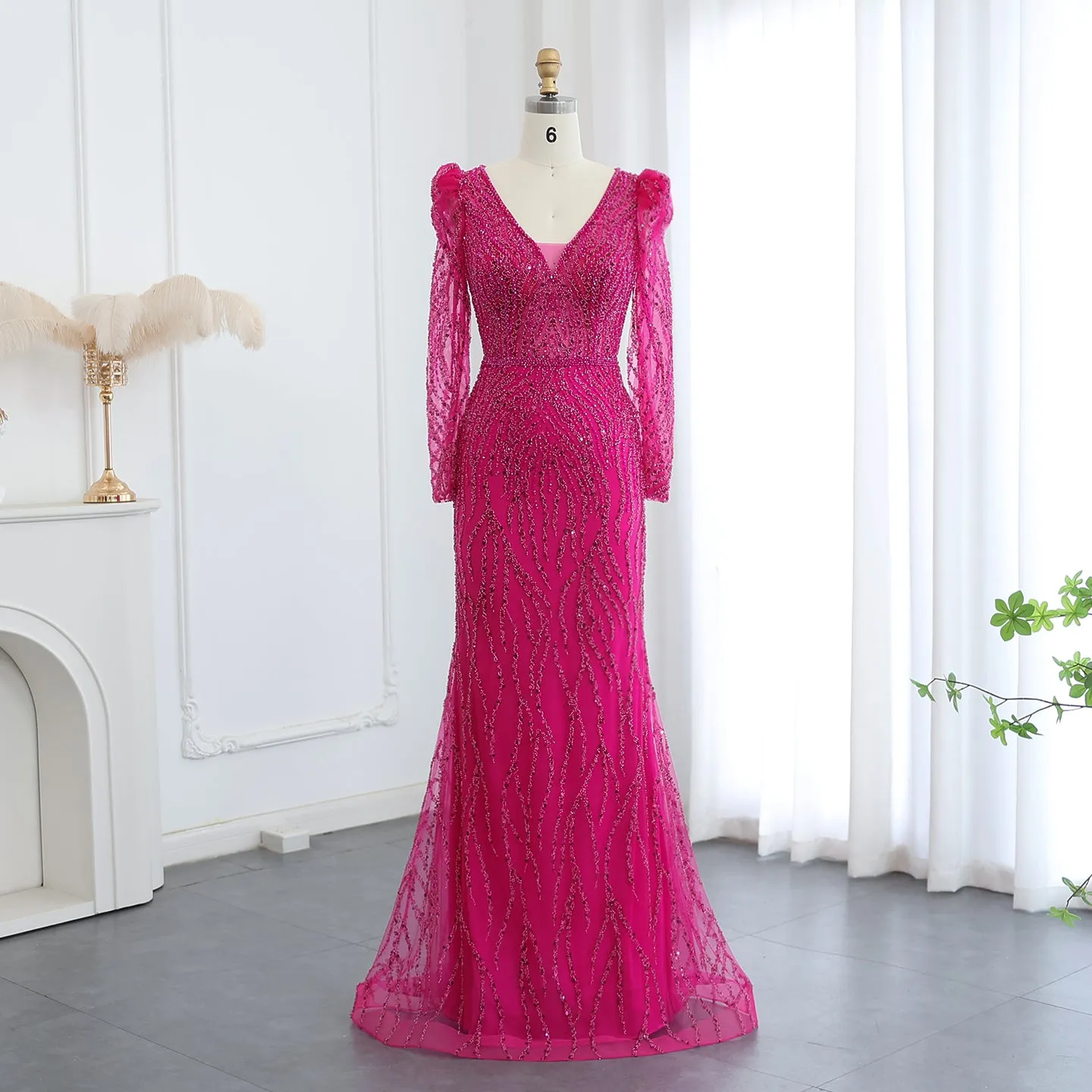 Elegant Long Sleeve Navy Blue Evening Dress SS099