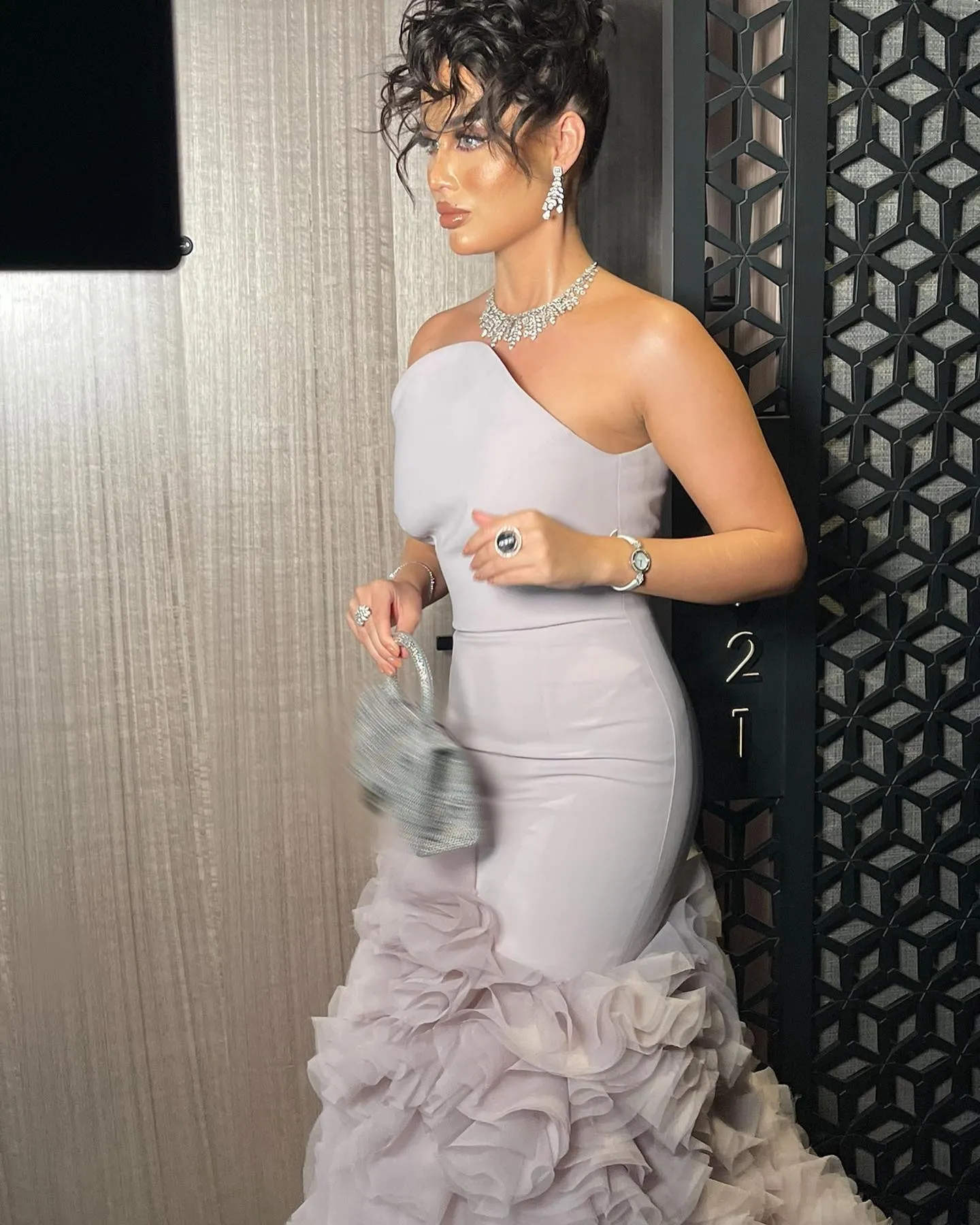 Elegant Pink Strapless Ruffles Evening Dress SF107