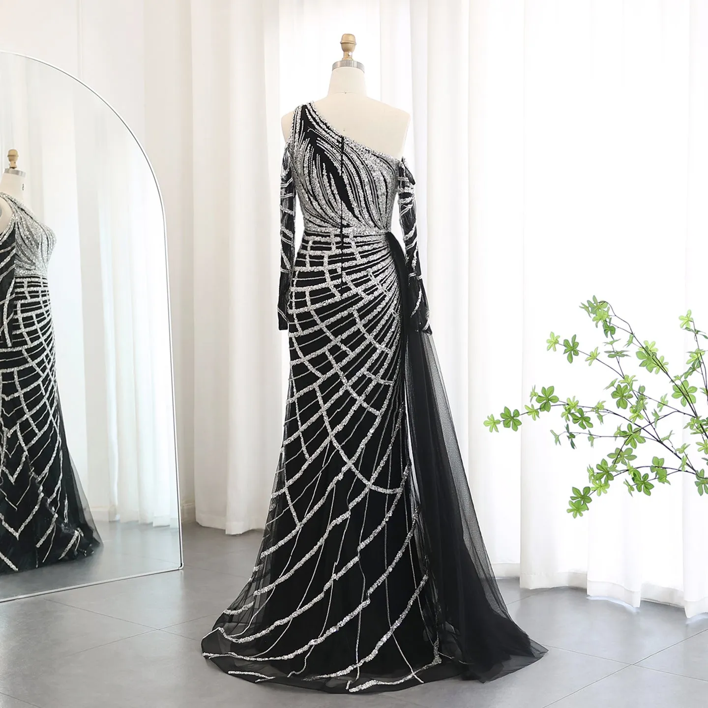 Emerald Green One Shoulder Evening Dress with Overskirt SS413