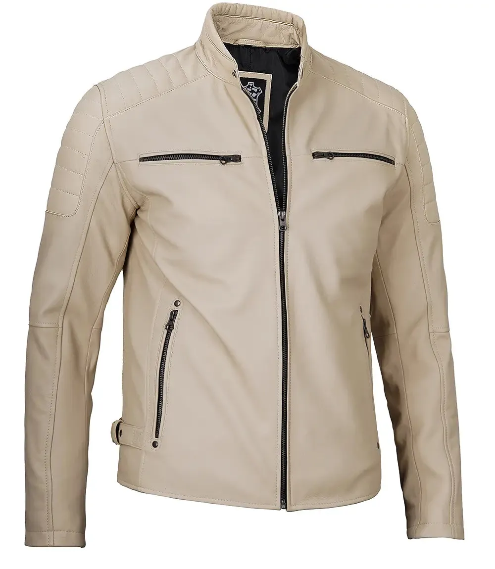 Felix Beige Cafe Racer Leather Jacket