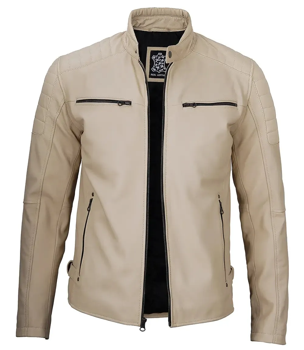 Felix Beige Cafe Racer Leather Jacket
