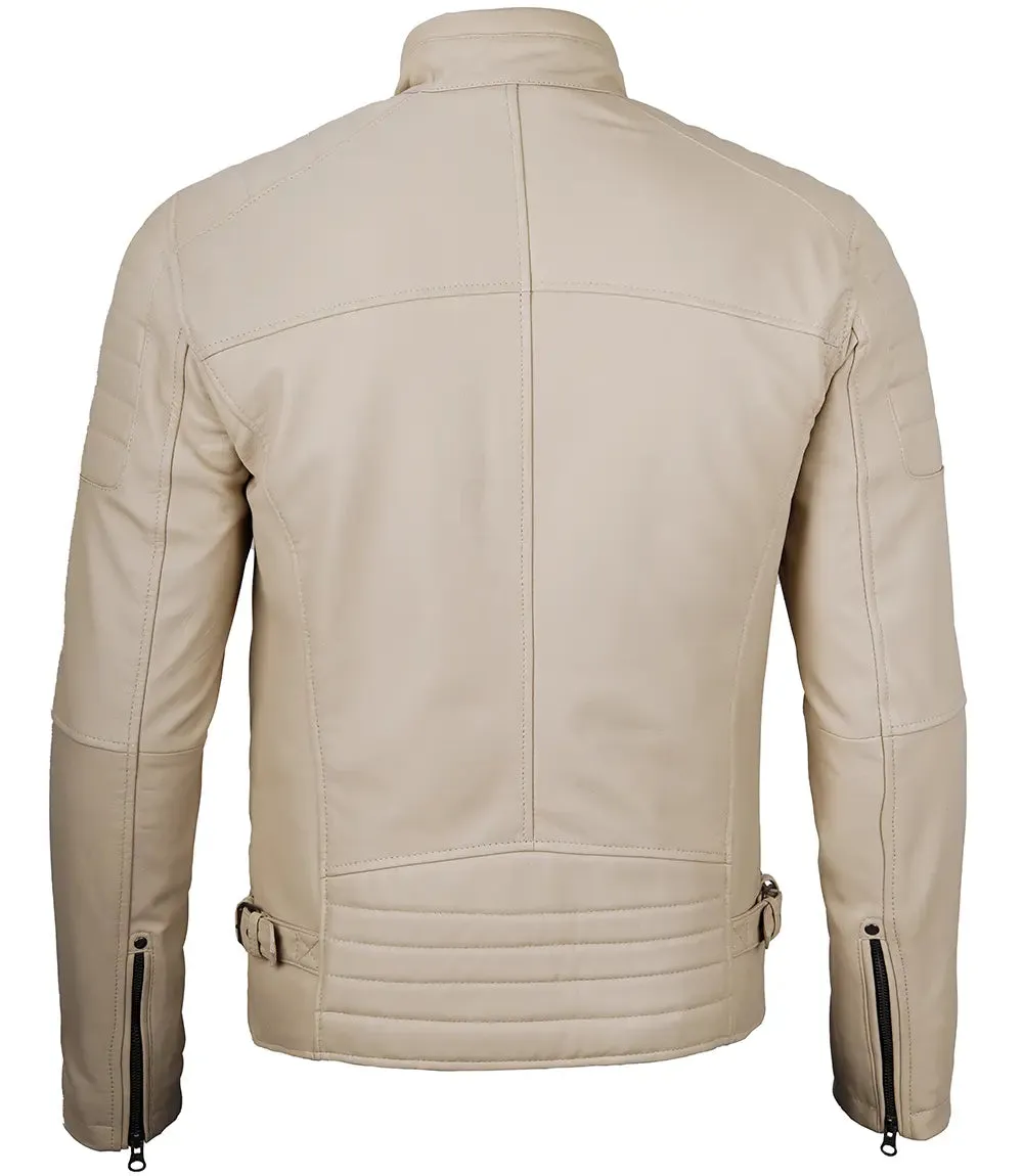 Felix Beige Cafe Racer Leather Jacket