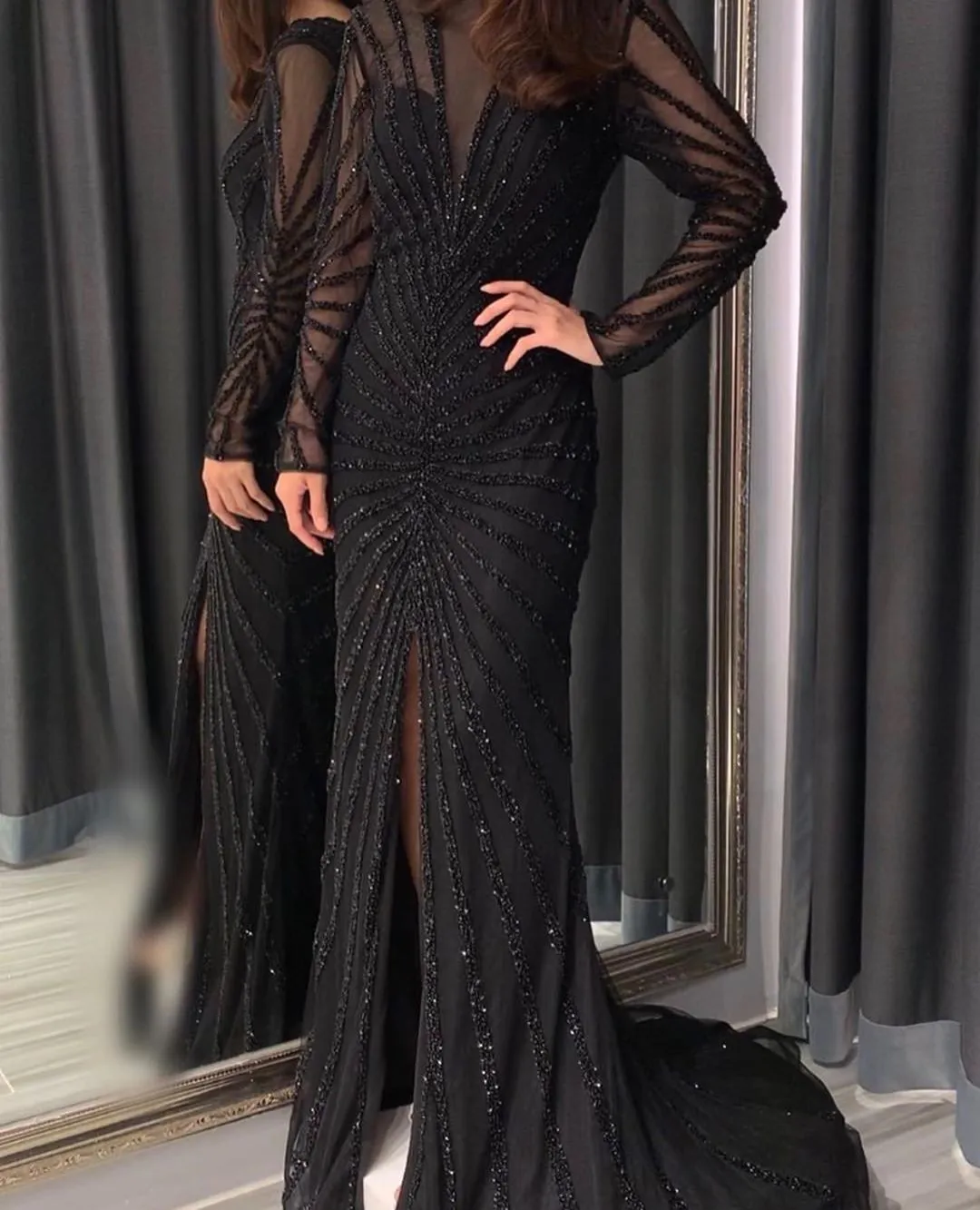 For sale Black Mermaid Long Sleeve Evening Dress SS113