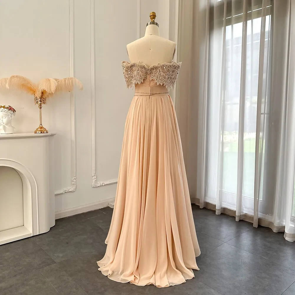 For Sale Crystal Champagne Off Shoulder Evening Dress SS302