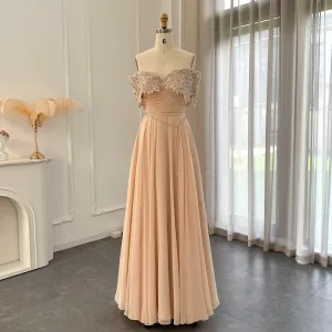 For Sale Crystal Champagne Off Shoulder Evening Dress SS302