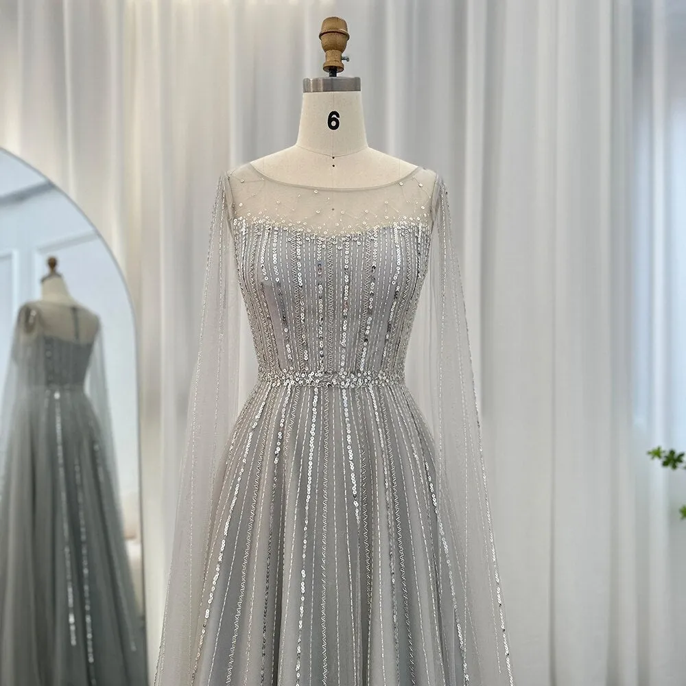 For Sale Elegant Gold Evening Dress with Cape Sleeves SS217