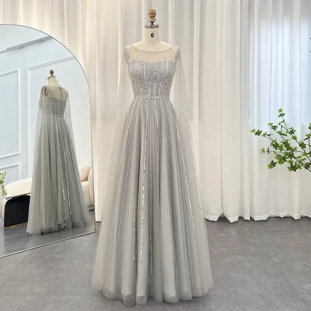 For Sale Elegant Gold Evening Dress with Cape Sleeves SS217