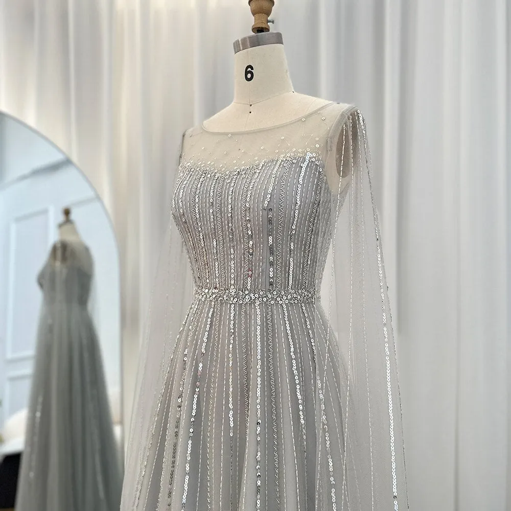 For Sale Elegant Gold Evening Dress with Cape Sleeves SS217
