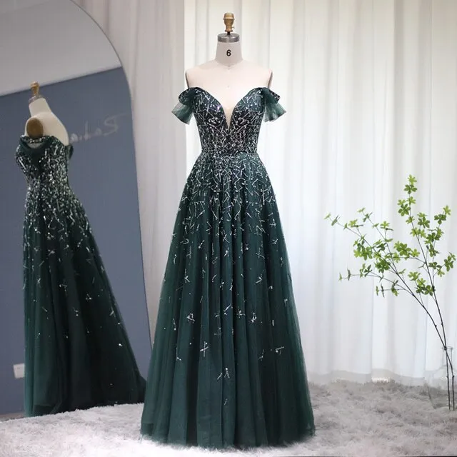 For Sale Elegant Off Shoulder Blue Evening Dress SS342