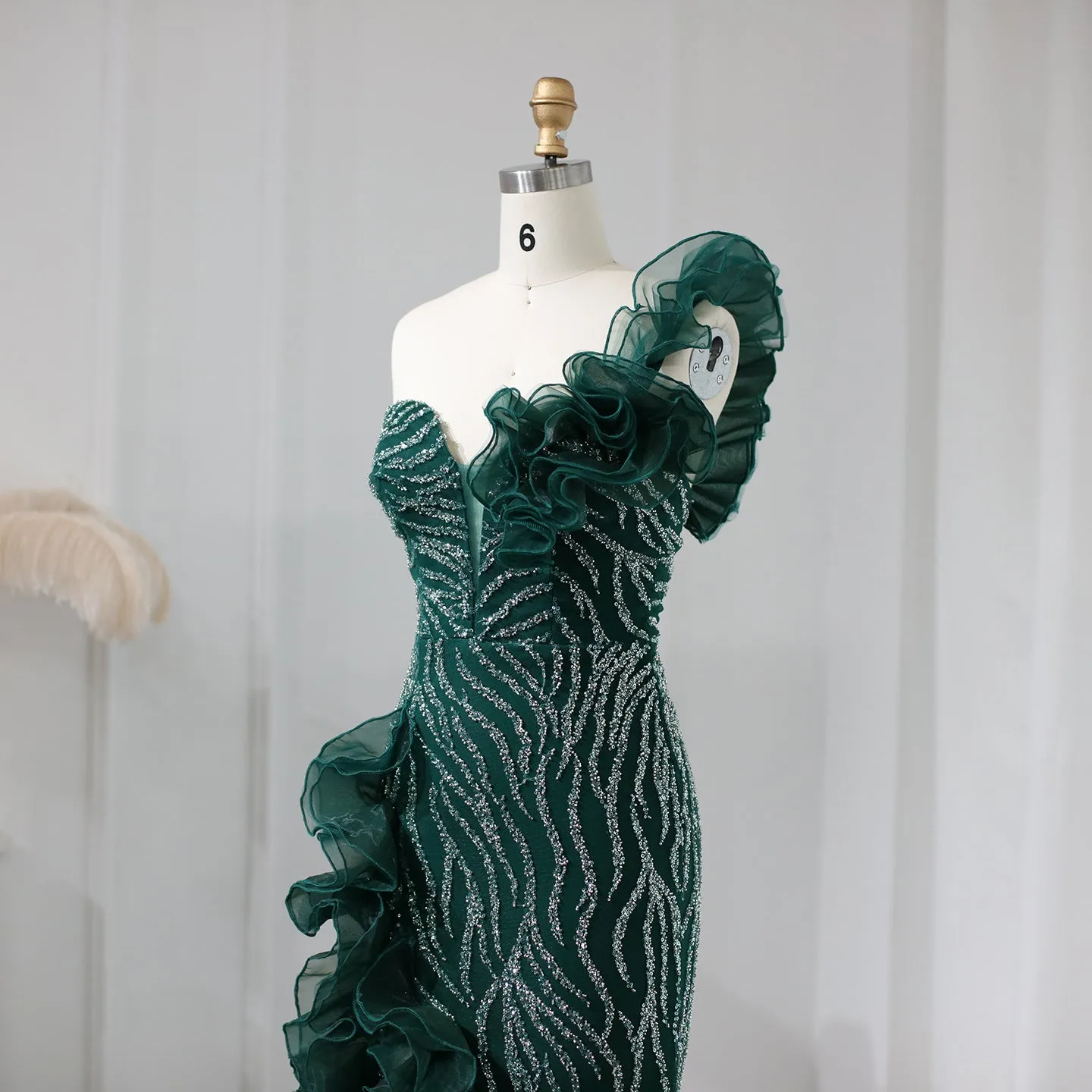 For Sale Emerald Green One Shoulder Evening Dress SS484