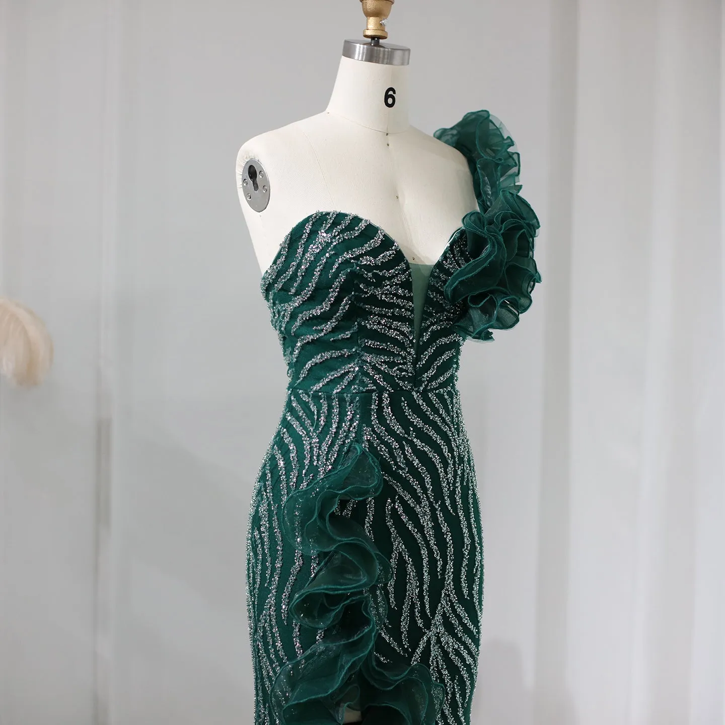 For Sale Emerald Green One Shoulder Evening Dress SS484