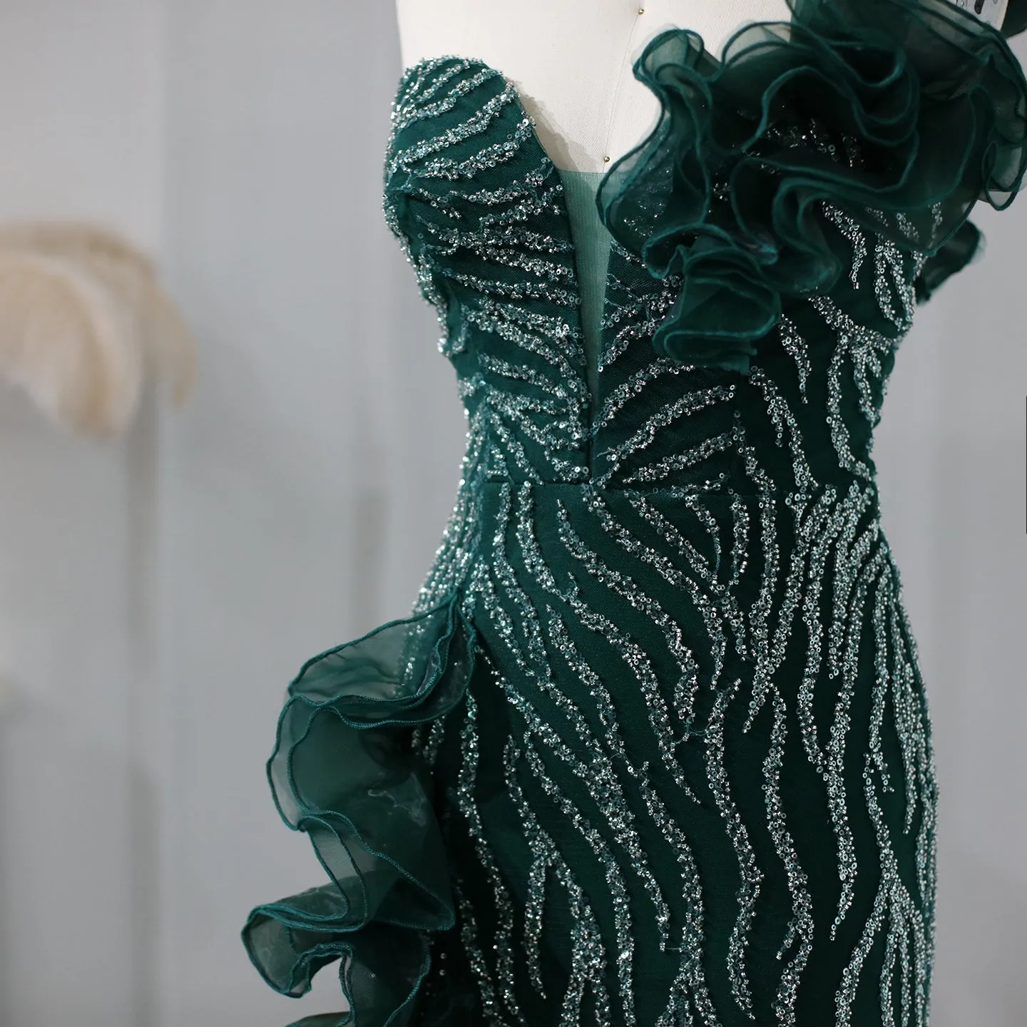 For Sale Emerald Green One Shoulder Evening Dress SS484