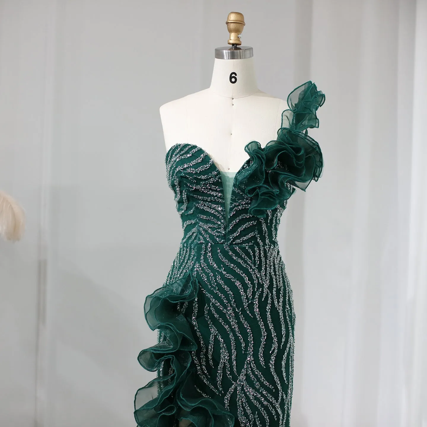For Sale Emerald Green One Shoulder Evening Dress SS484