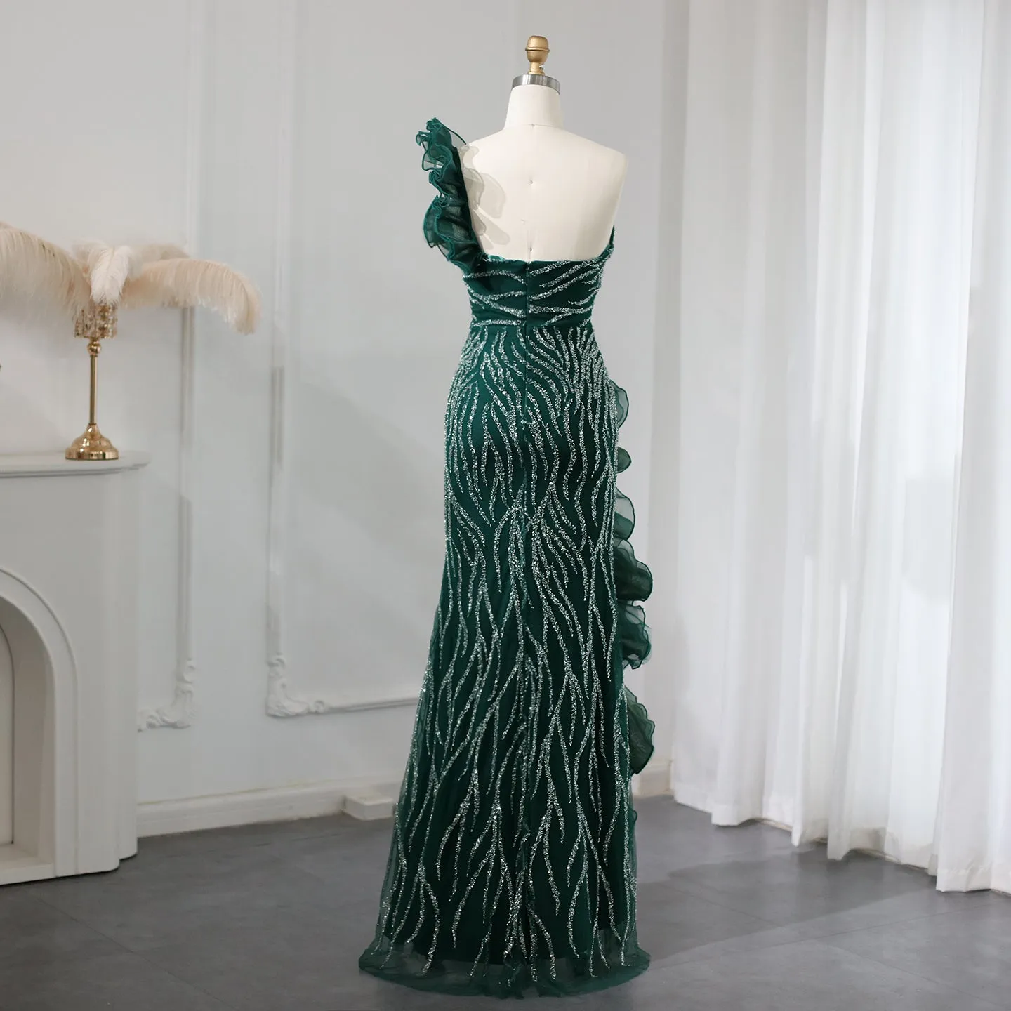 For Sale Emerald Green One Shoulder Evening Dress SS484