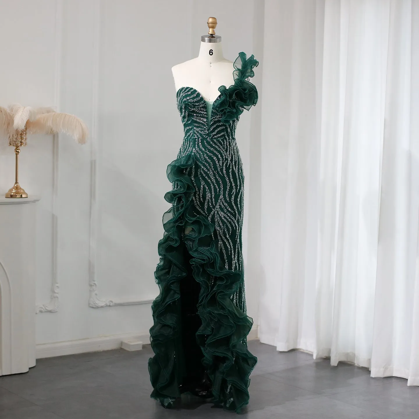 For Sale Emerald Green One Shoulder Evening Dress SS484
