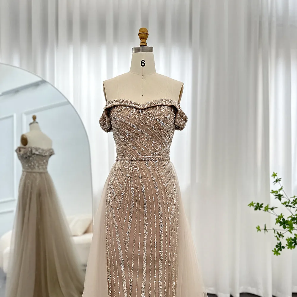 For Sale Off Shoulder Sage Green Overskirt Evening Dress SS244