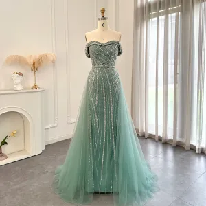 For Sale Off Shoulder Sage Green Overskirt Evening Dress SS244