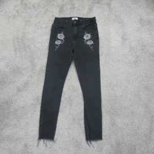 Forever 21 Womens Jeans Skinny Leg Raw Hem Denim Stretch Mid Rise Black Size 26