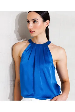 go by Go Silk Go Draped Over Halter Top T1712 | Cornflower Blue