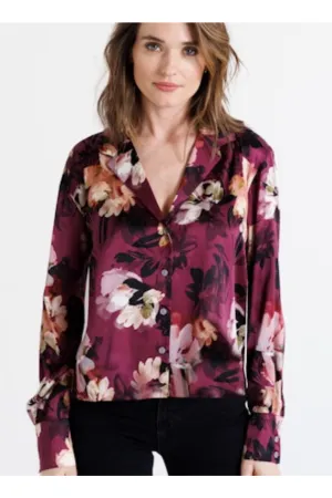 Go Silk Go Top Notch Printed Blouse T1692-ACFL | Au Courant Fl | Clearance Final Sale