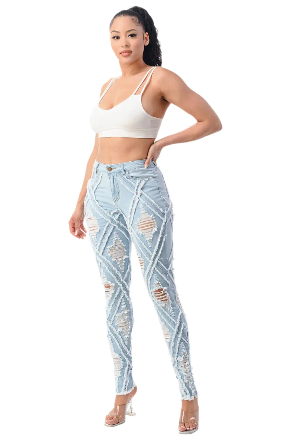 Gotta Have Them Diamond Distressed Ripped Skinny Jeans